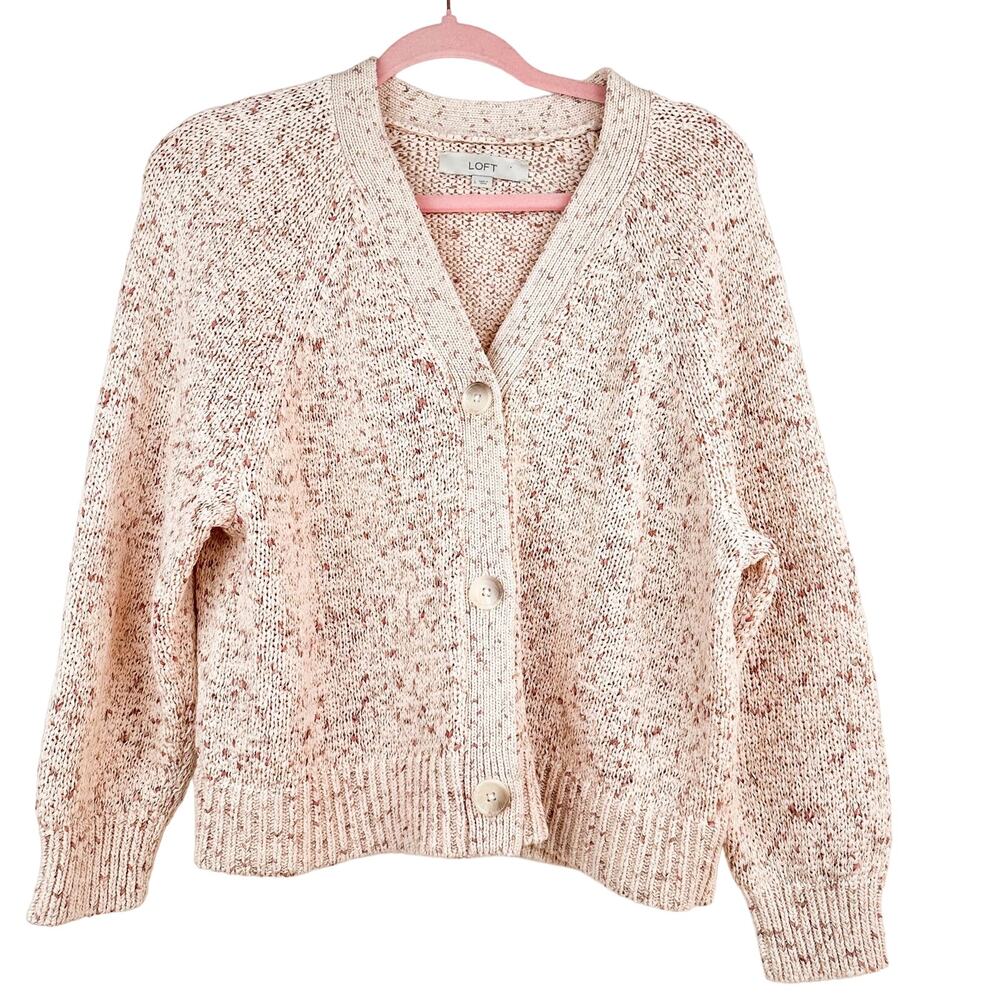 LOFT Sweater Marled Pink Cardigan V Neck